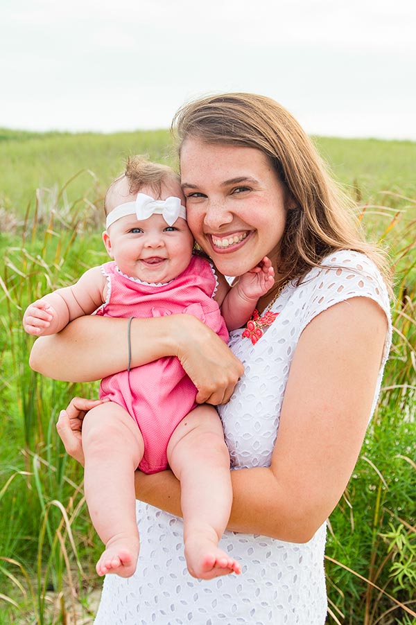 Mom and baby smiling by Nantucket Family Photographer
